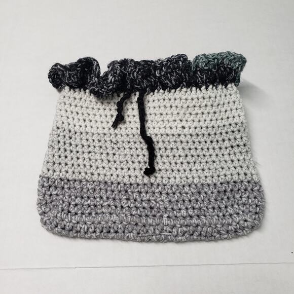 Handmade Crochet Drawstring Pouch Gray Small Purse Makeup Bag Renaissance Witchy - Picture 3 of 11